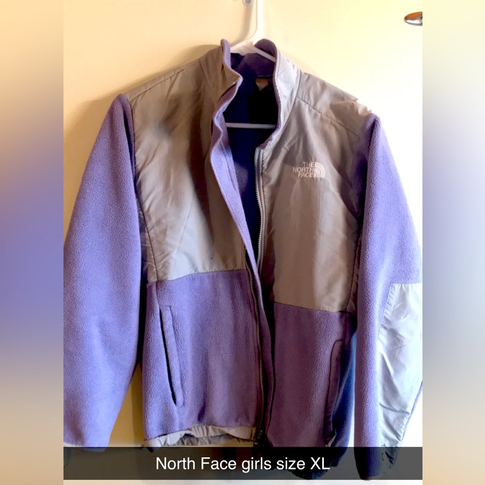 North Face Girls XL purple and gray Denali jacket